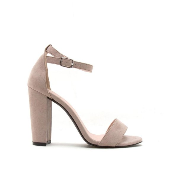 Taupe Vegan Suede Ankle Strap Heels - Picture 3 of 5